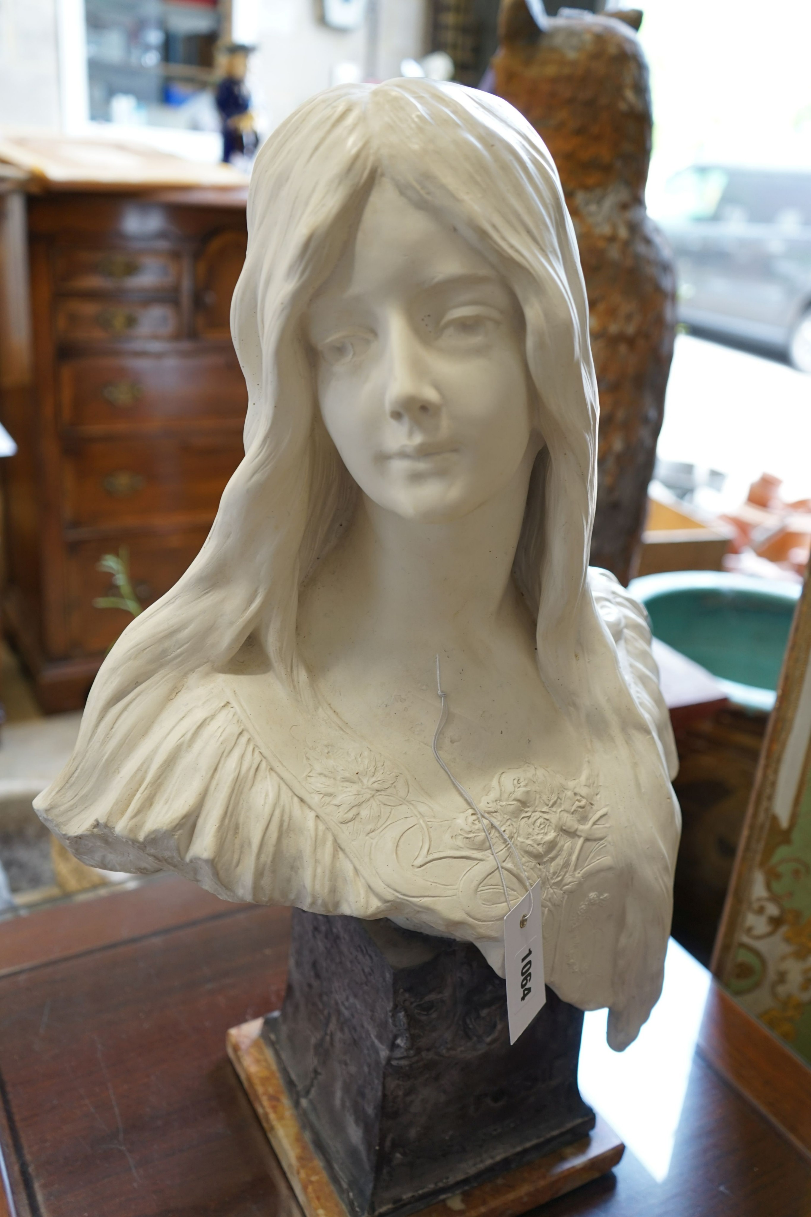 A composition faux marble 'Poesie' bust, height 58cm